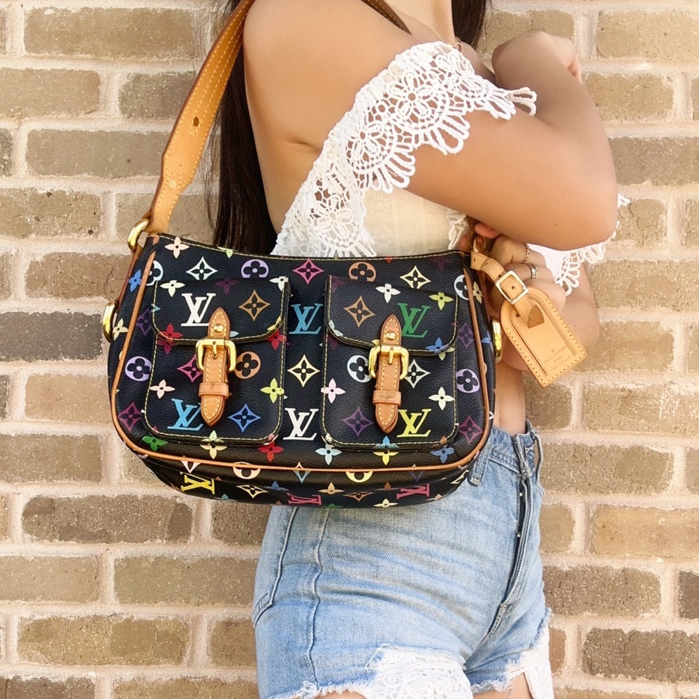 Authentic💕 Louis Vuitton PM shoulder bag black noir multicolor - Picture 1 of 14